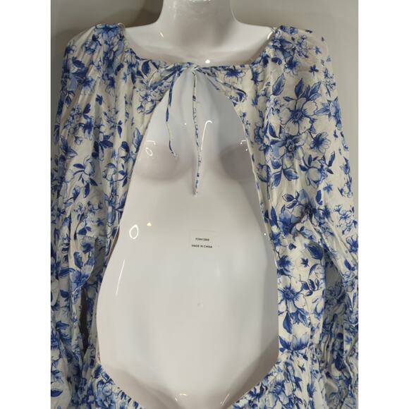 H&M Womens‎ Balloon Sleeve Pure Cotton Open-Back Dress XXL Cottage Core Coquette - Picture 10 of 14